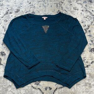 Juicy Couture Blue Glitter Triangle Sweatshirt Women’s Size L Soft Pullover